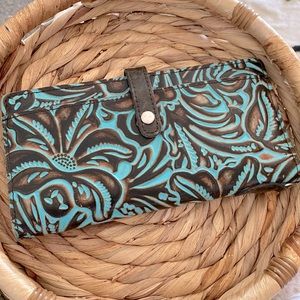 Patricia Nash Turquoise Tooled Italian Leather Wallet